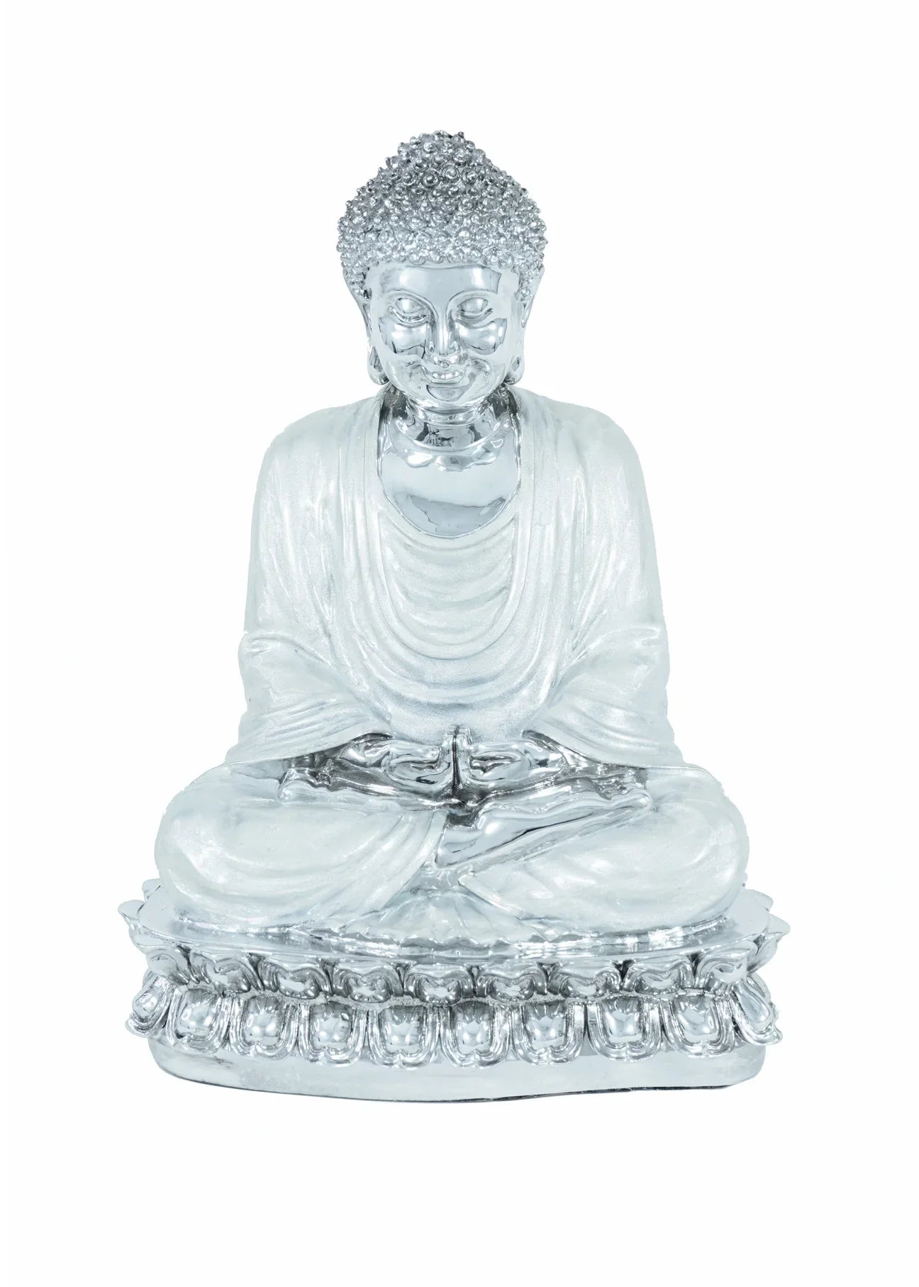 Buda sentado plateado/blanco