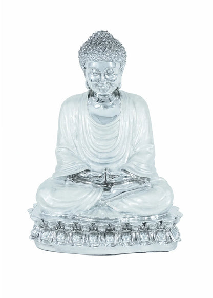 Buda sentado plateado/blanco