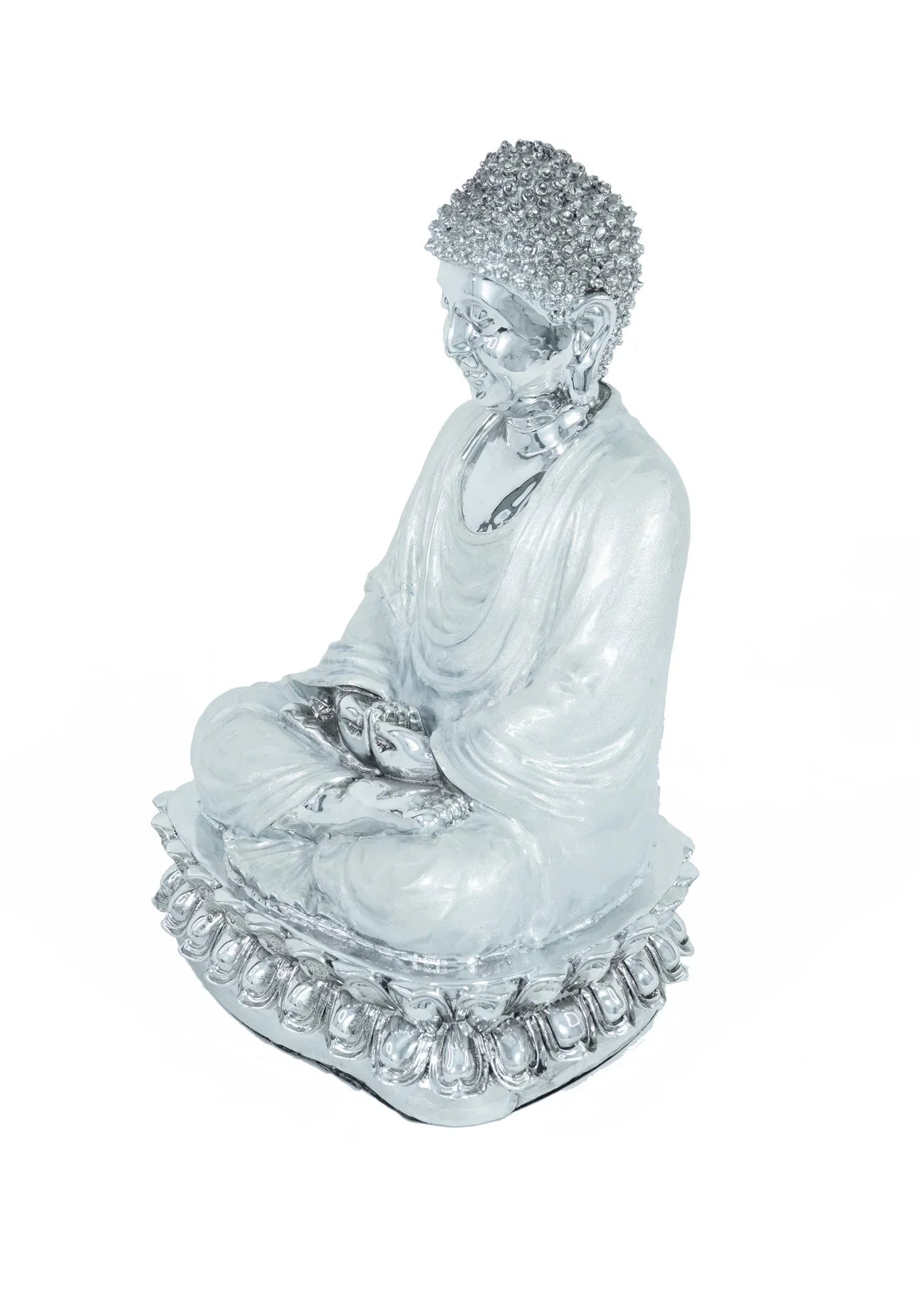 Buda sentado plateado/blanco