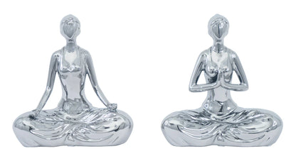Escultura de Cerámica de Mujer Meditando de 2 Piezas
