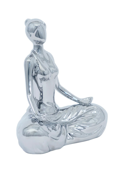 Escultura de Cerámica de Mujer Meditando de 2 Piezas