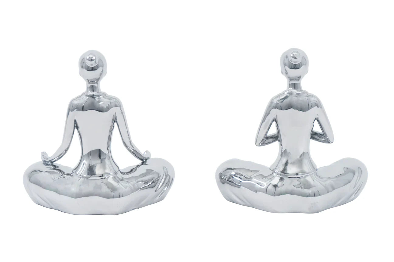 Escultura de Cerámica de Mujer Meditando de 2 Piezas
