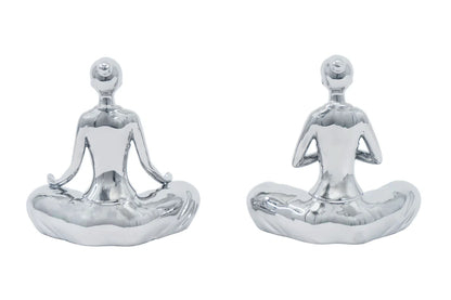 Escultura de Cerámica de Mujer Meditando de 2 Piezas