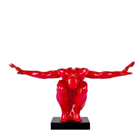 ESCULTURA GRANDE DE RESINA DE HOMBRE SALUDANDO 94 cm ANCHO X 48 cm ALTO // ROJO