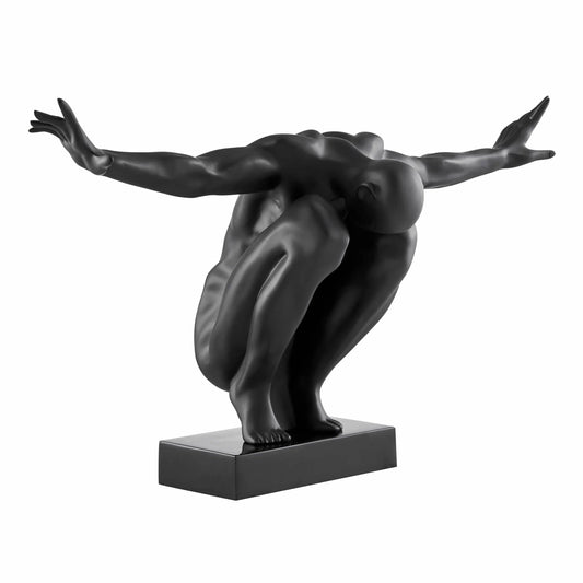ESCULTURA DE RESINA DE HOMBRE SALUDANDO GRANDE 37" ANCHO X 19" ALTO // NEGRO MATE