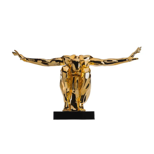 ESCULTURA GRANDE DE RESINA DE HOMBRE SALUDANDO 94 CM DE ANCHO X 48 CM DE ALTO // DORADO O BLANCO