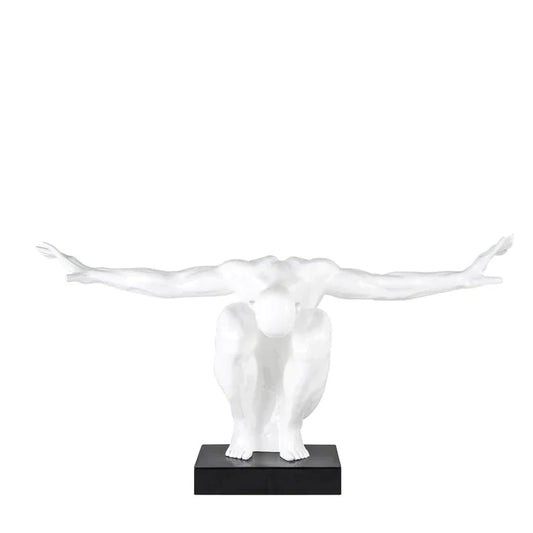 ESCULTURA GRANDE DE RESINA DE HOMBRE SALUDANDO 94 CM DE ANCHO X 48 CM DE ALTO // DORADO O BLANCO