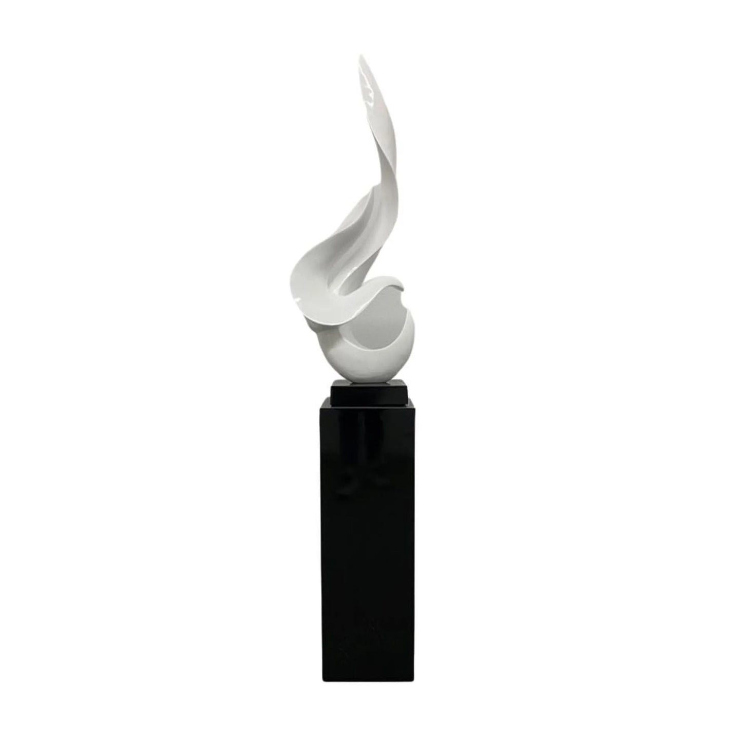 ESCULTURA DE SUELO LLAMA BLANCA CON BASE NEGRA, 65" DE ALTO