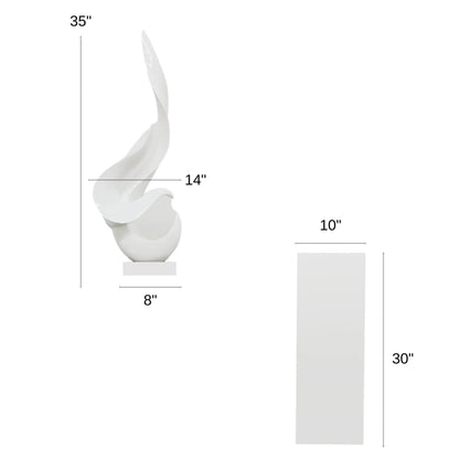 ESCULTURA DE SUELO LLAMA BLANCA CON BASE NEGRA, 65" DE ALTO