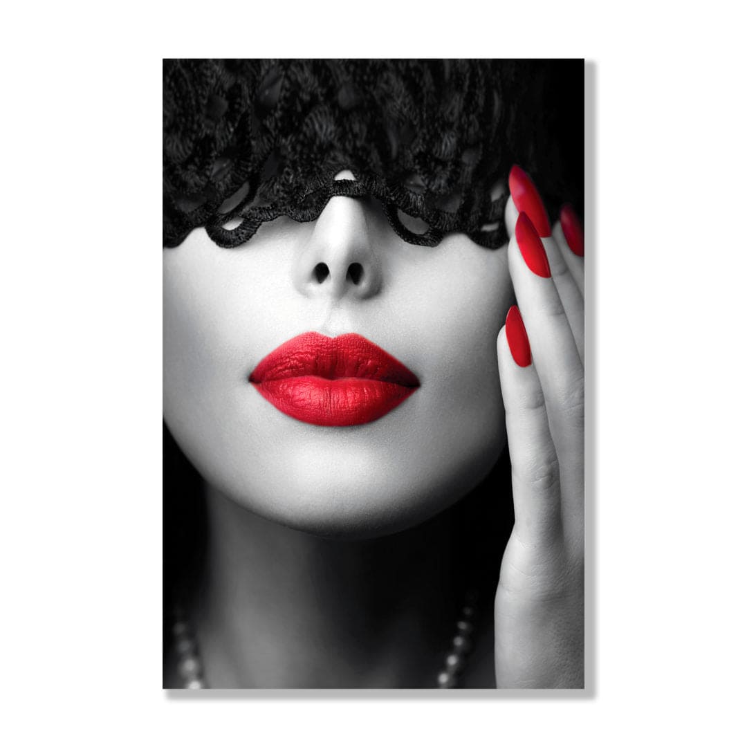 Arte en vidrio de labios rojos